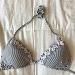 pinstripe bikini top blue & white
